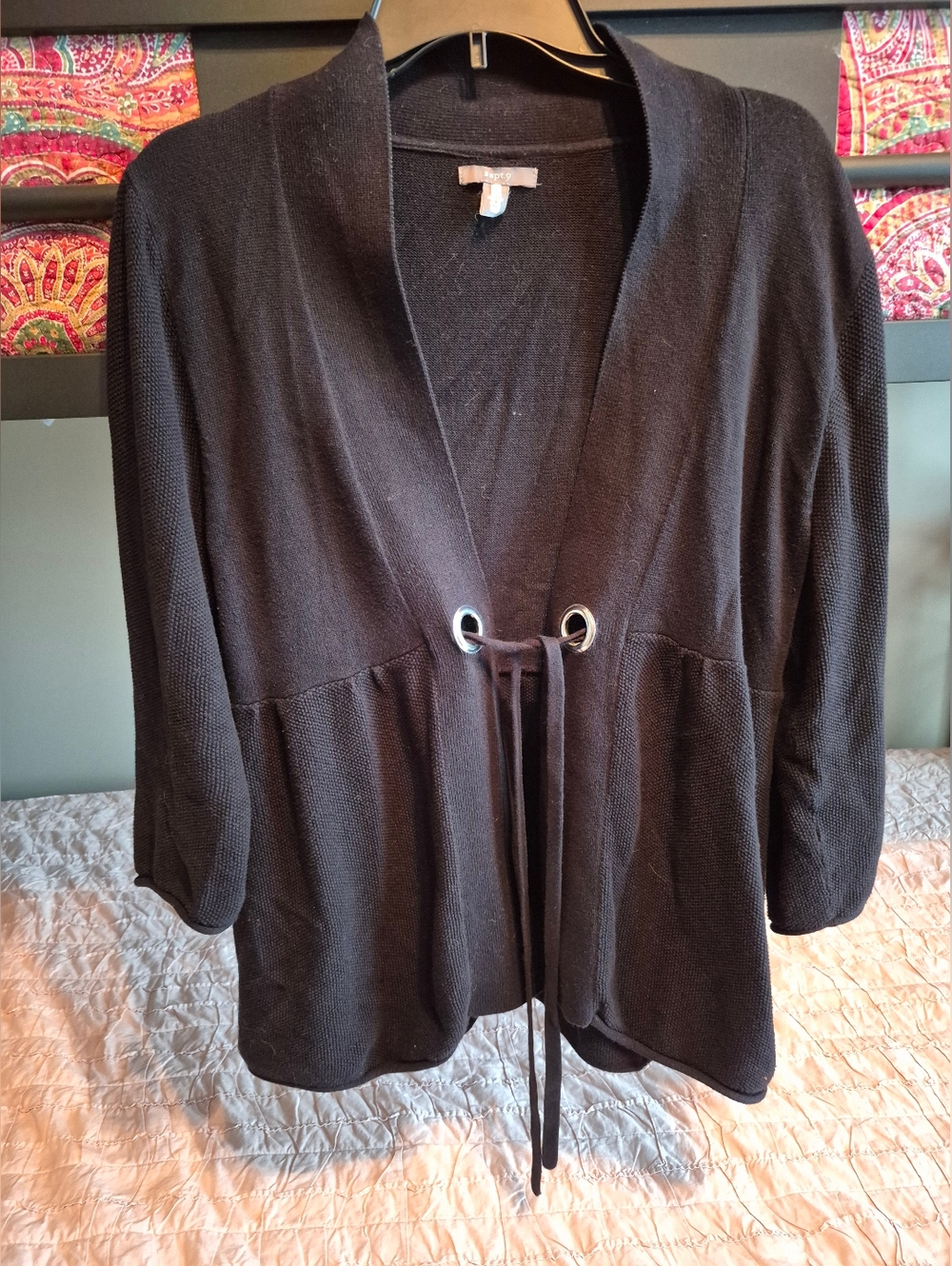 Apt. 9 Black Open-Front Ladies Sweater Cardigan with Tie Closure